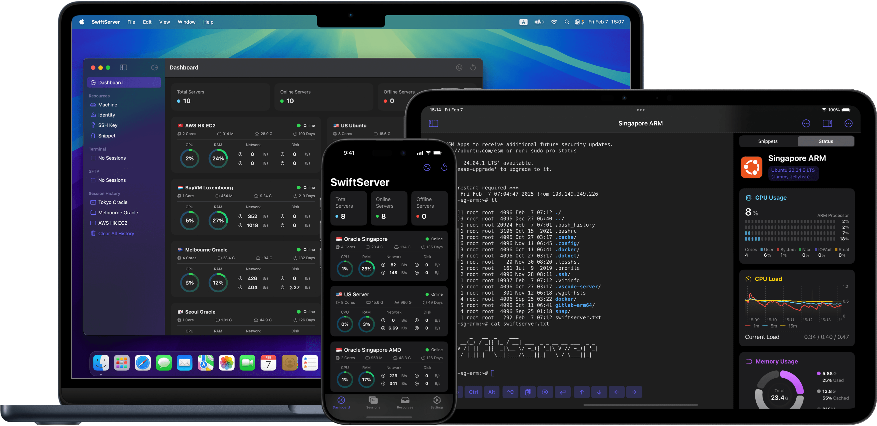 a picture of SwiftServer running on Mac and iOS
